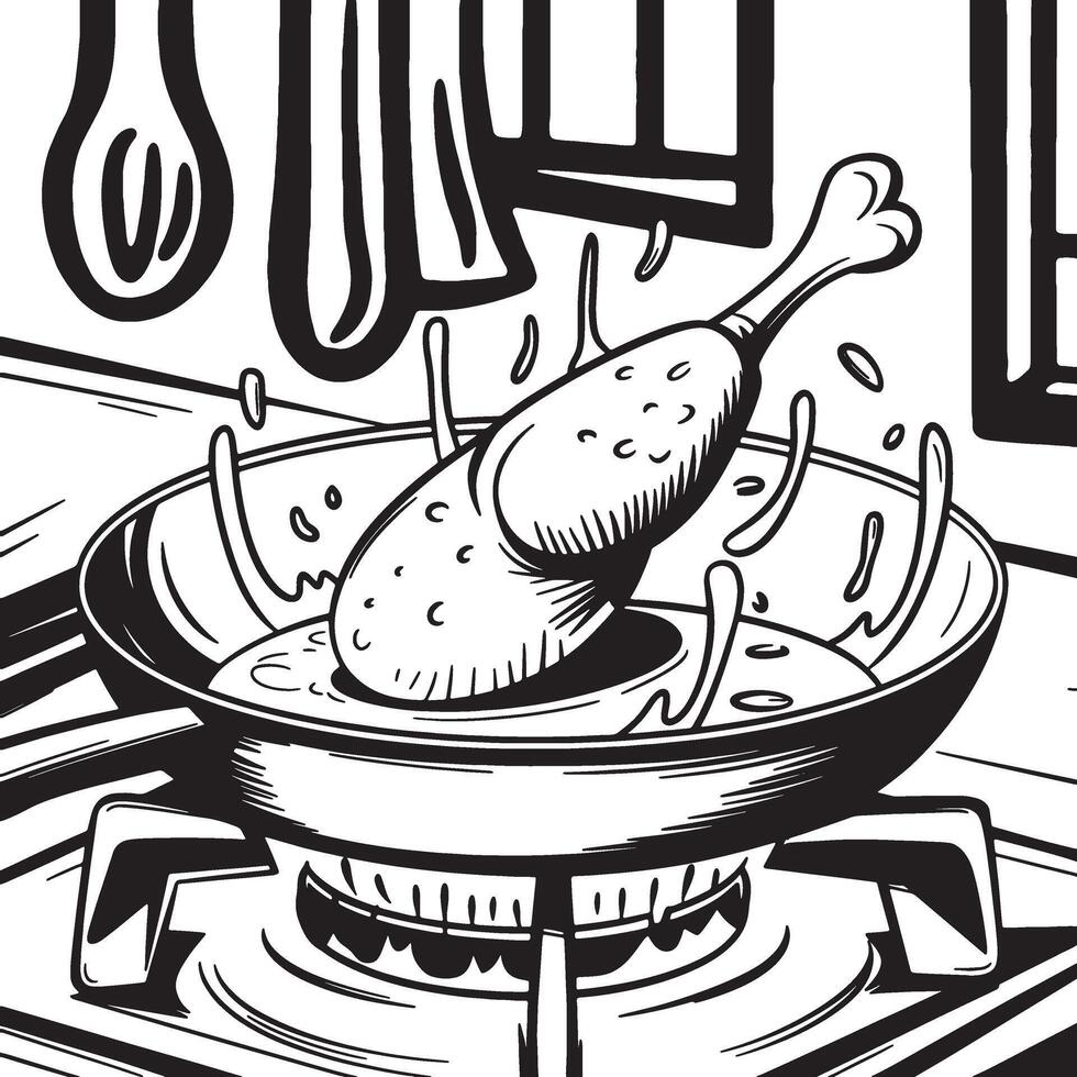 chicken fry line art vector