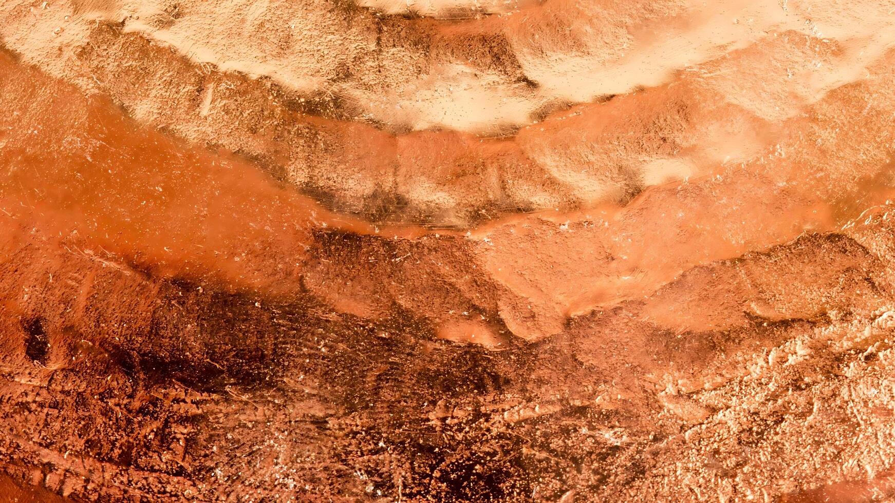 A close up of a painting of a red and white wall photo