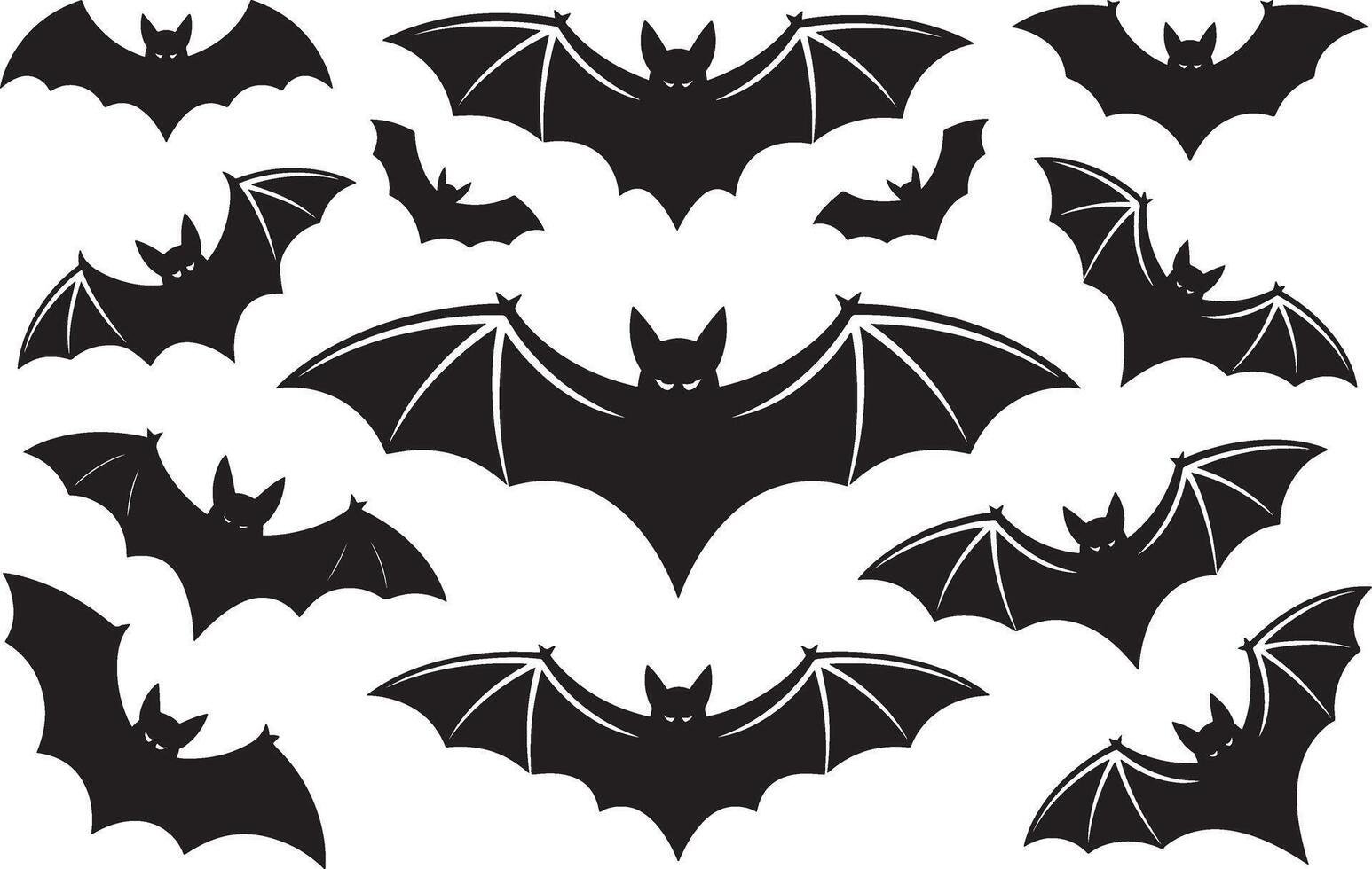 Halloween Illustration Of Bats Silhouettes In Various Positions Against White Backdrop vector