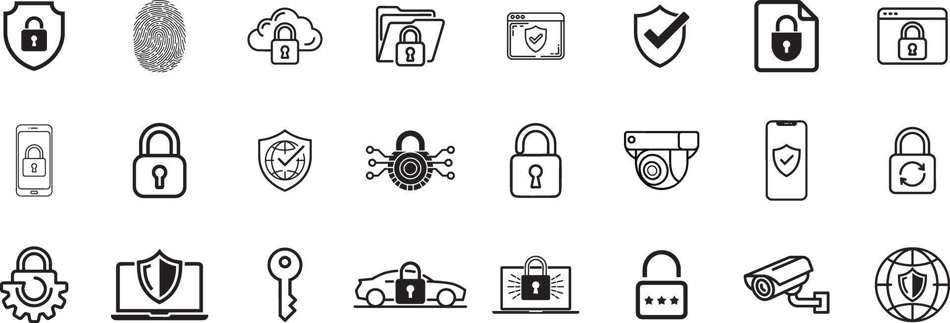 Security Protection Icon Set Illustration Privacy Cyber Safety Outline Style vector