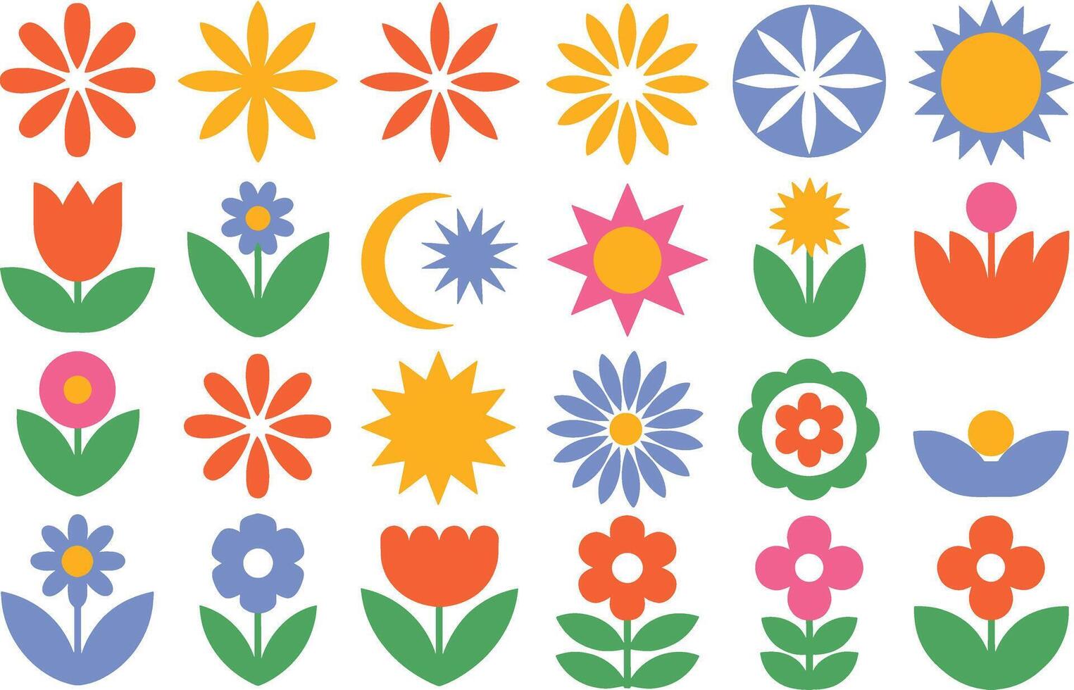 Collection Of Colorful Geometric Floral And Celestial Elements Flat Design Illustration vector