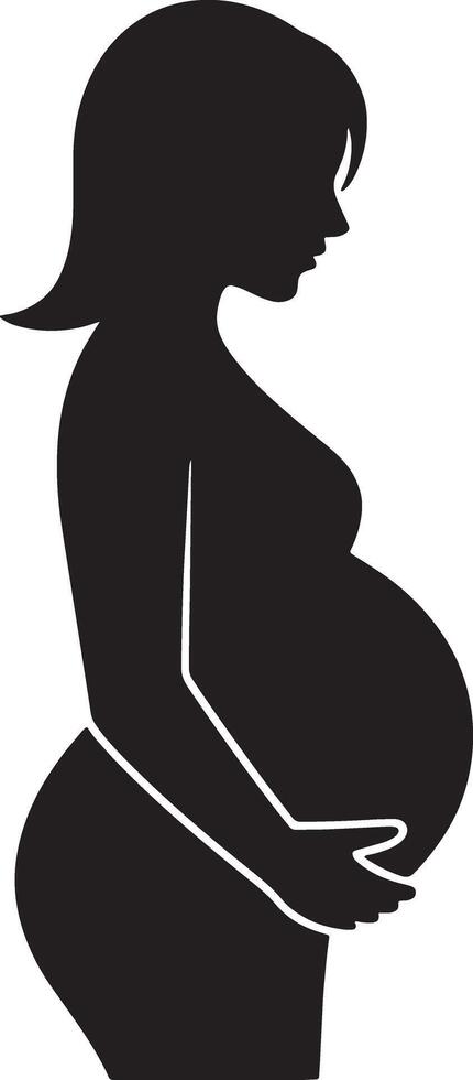 Silhouette Of Pregnant Woman Embracing Her Belly Symbolizing Motherhood And Expectation vector