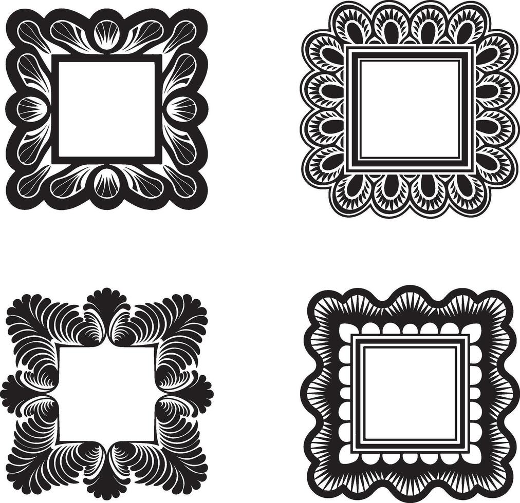 Set of four square frames with ornamental design vector