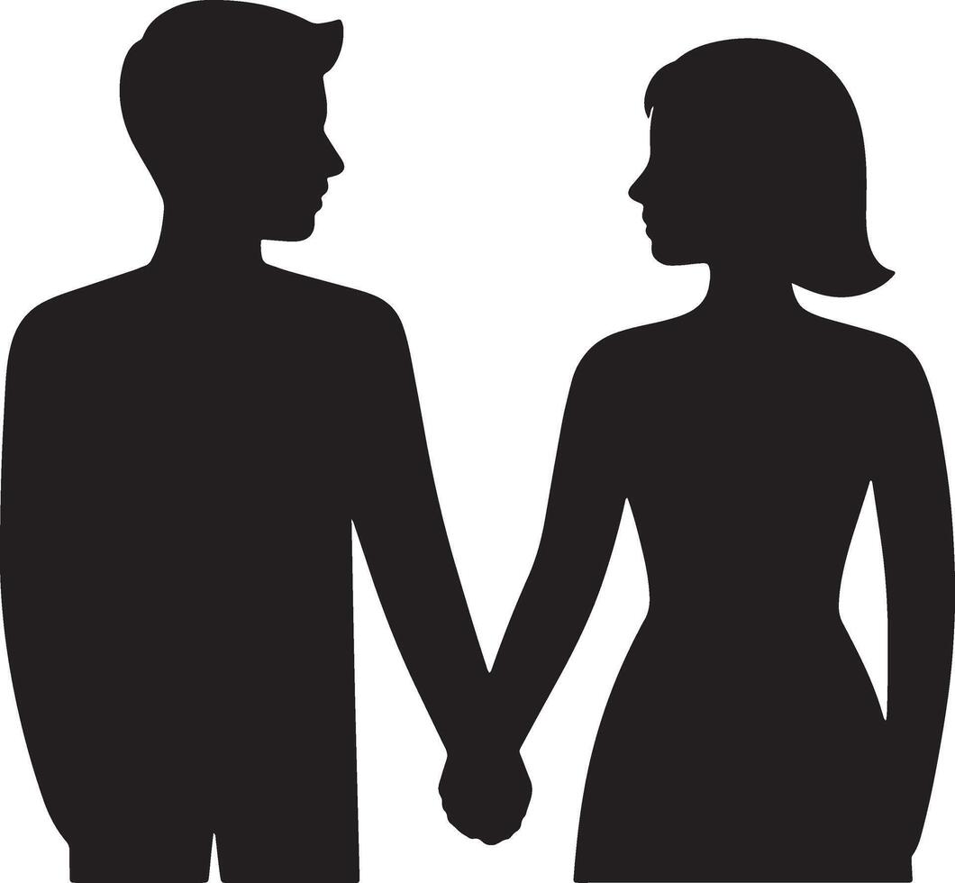 Silhouette Of Couple Holding Hands Symbolizing Love And Romantic Relationship Together Forever vector