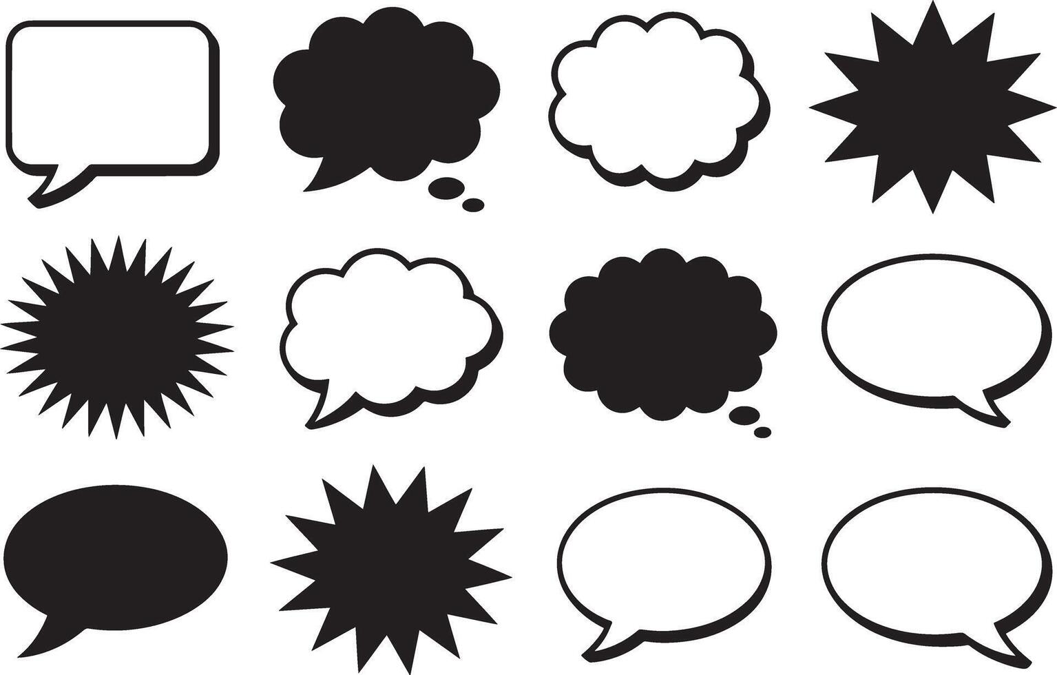 Collection Of Black And White Speech Bubbles And Thought Bubbles Isolated On White vector