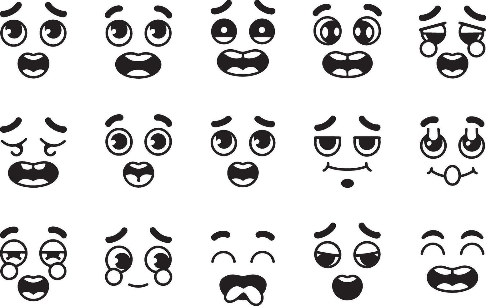 Black And White Cartoon Facial Expressions Set Showing Different Emotions Illustration vector