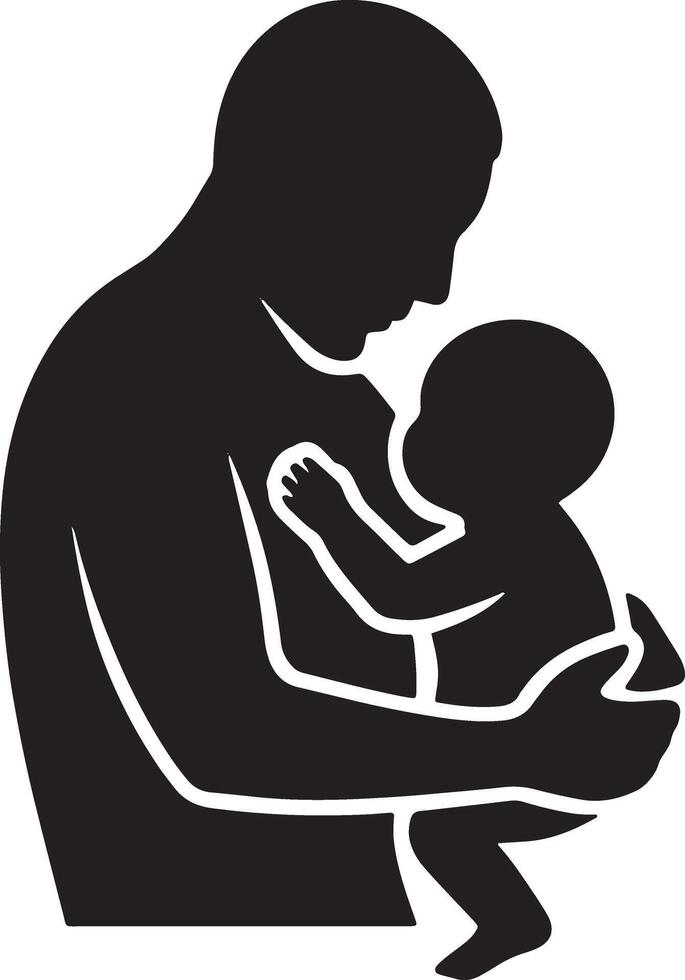 Father Holds Newborn Child Illustration Caring Fatherhood Silhouette vector