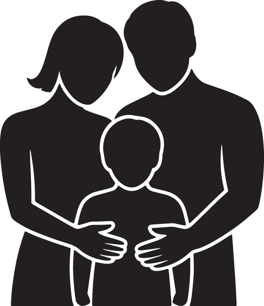 Family Togetherness In Silhouette Illustration Parents Embracing Child Affectionately Graphic vector