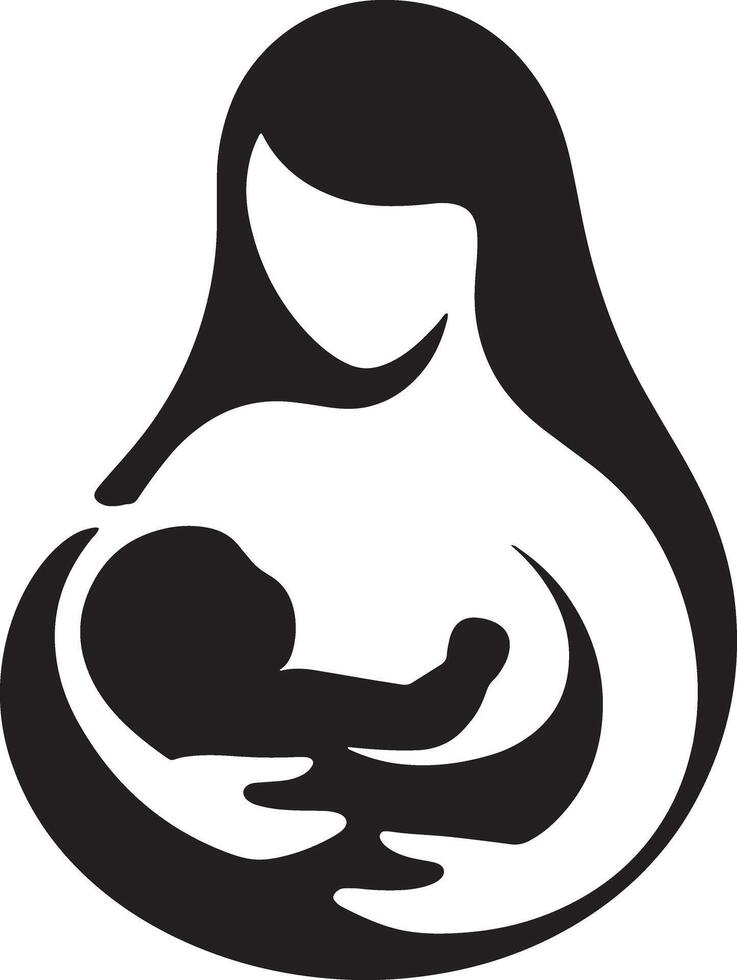 Mother And Child Icon Abstract Minimalist Black And White Illustration Design vector