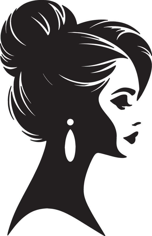 Silhouette Of Elegant Woman With Hair Bun And Teardrop Earring Art vector