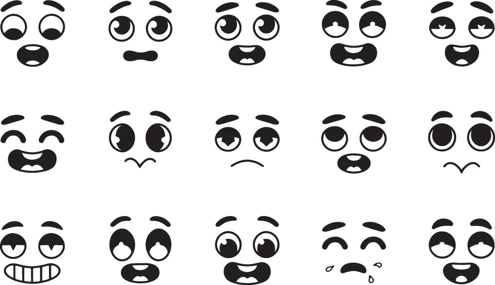 Cartoon Face Emotions Set Expressing Different Moods Black And White Illustration vector
