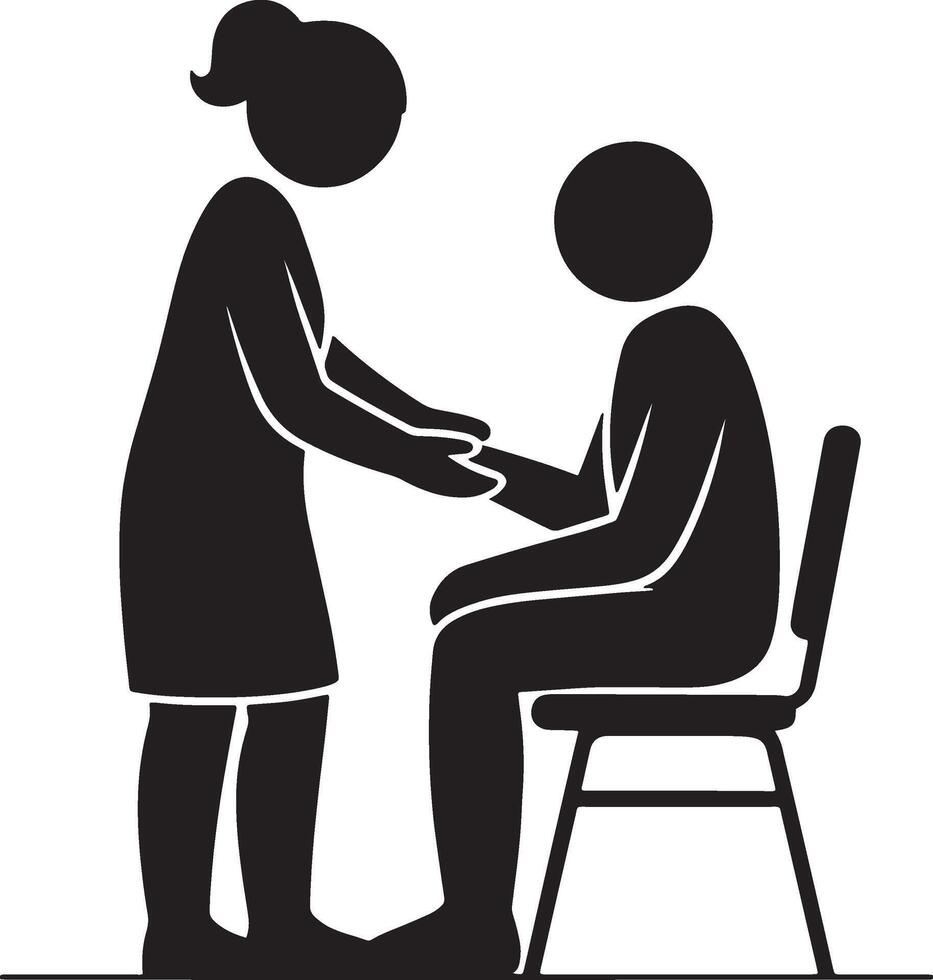 Healthcare Provider Examining Patient Wrist Monochrome Illustration Graphic Resource vector