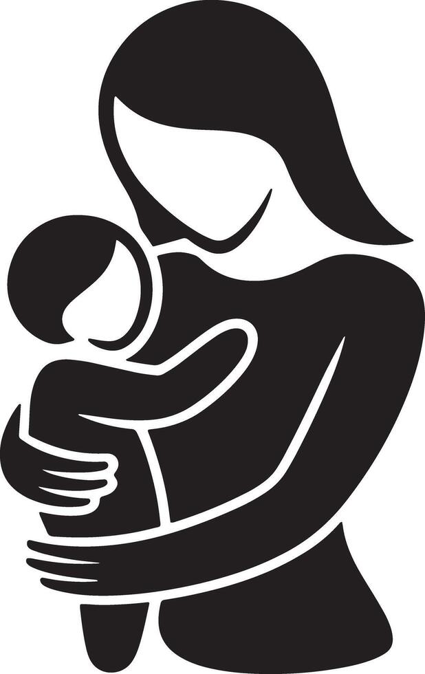 Stylized Illustration Of Mother Holding Baby In Minimalist Black And White Style vector
