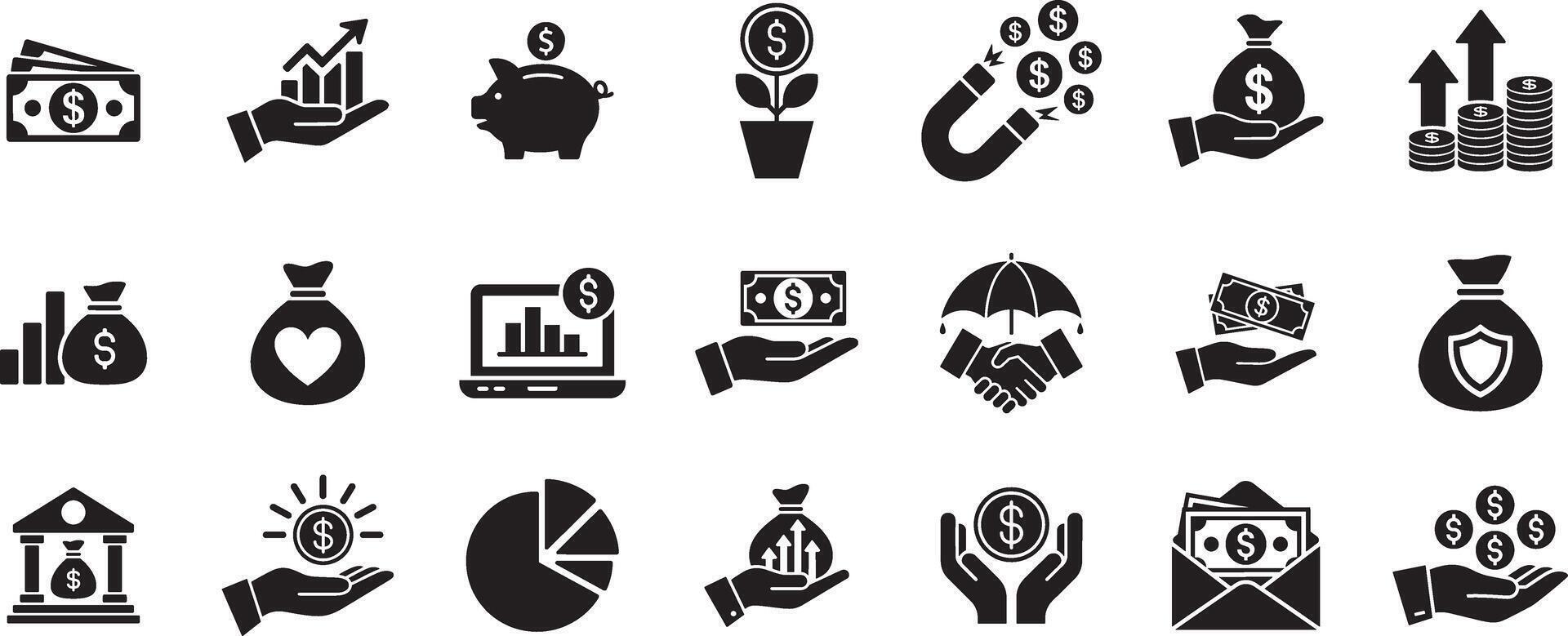 Finance And Investment Silhouette Icons Collection For Business And Financial Concepts vector
