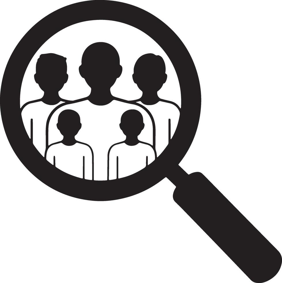 Magnifying Glass Focuses On Group Of People Illustration Graphic vector