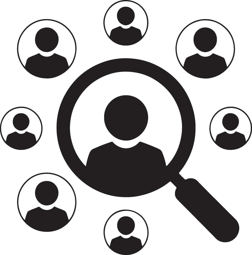Recruitment Search Magnifying Glass Finds The Right Candidate Illustration In Black And White vector