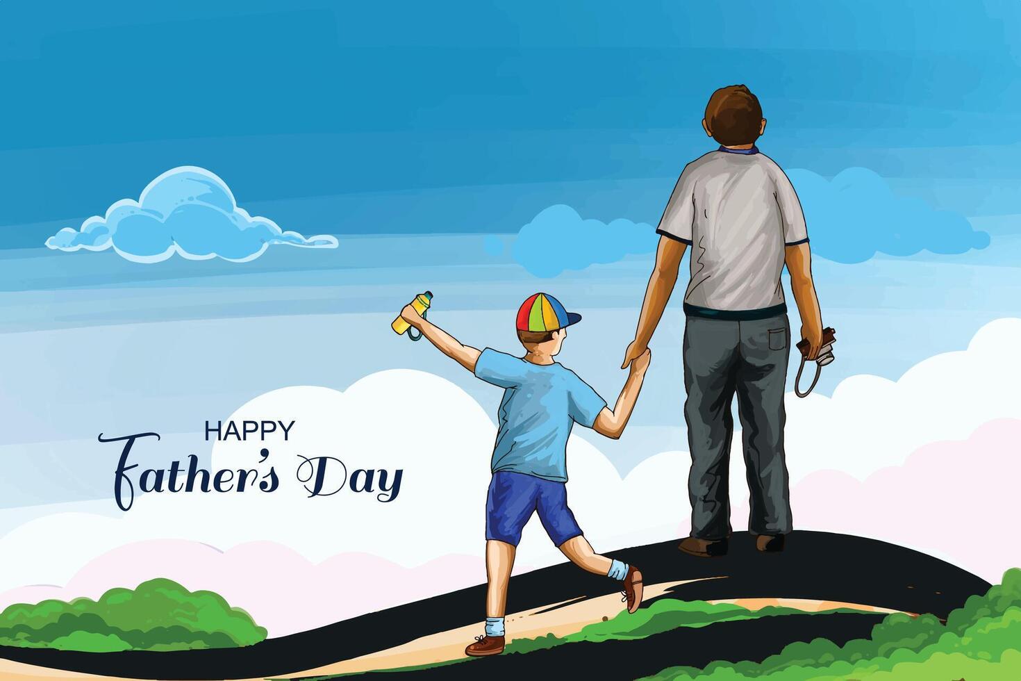 Happy fathers day with a son beautiful card background vector