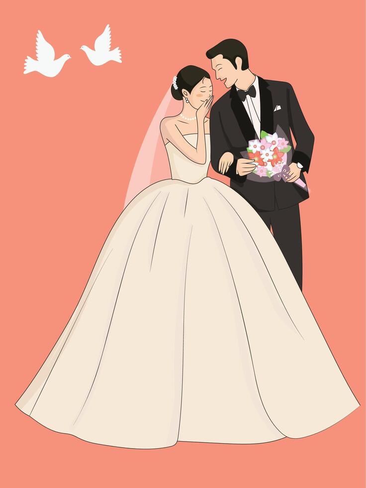 Bride and Groom on Wedding Day Romantic Couple Illustration vector