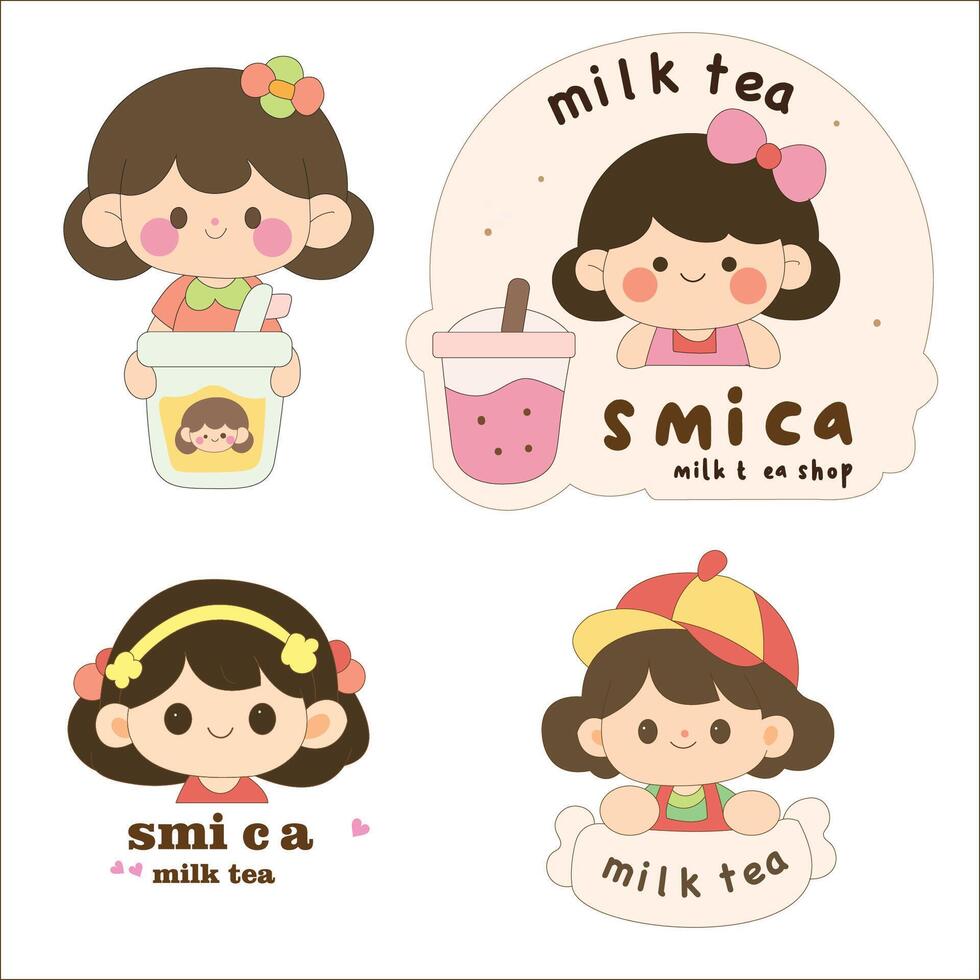 Milk tea shop logo icon graphics vector