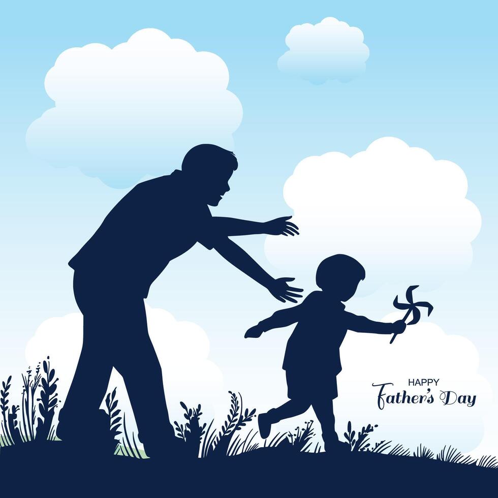 Happy fathers day with a son celebration card background vector