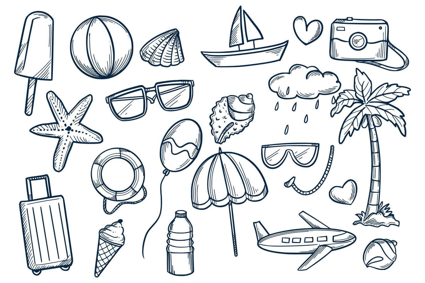 Hand draw summer doodle set sketch design vector