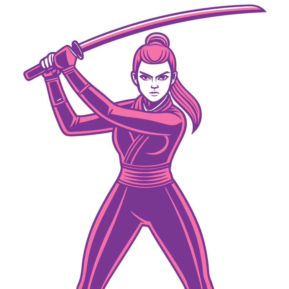 Female Samurai Warrior with Katana Sword vector
