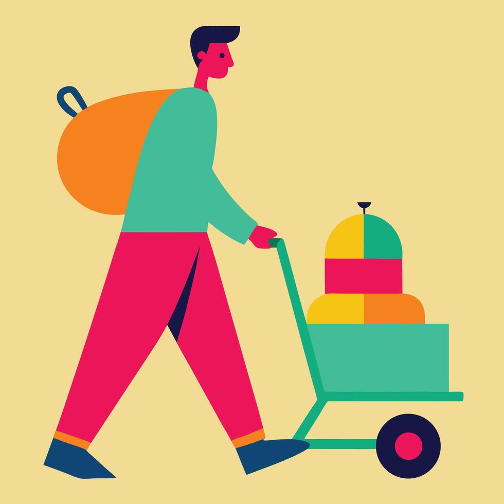 A Colorful Illustration of a Person Transporting Goods vector