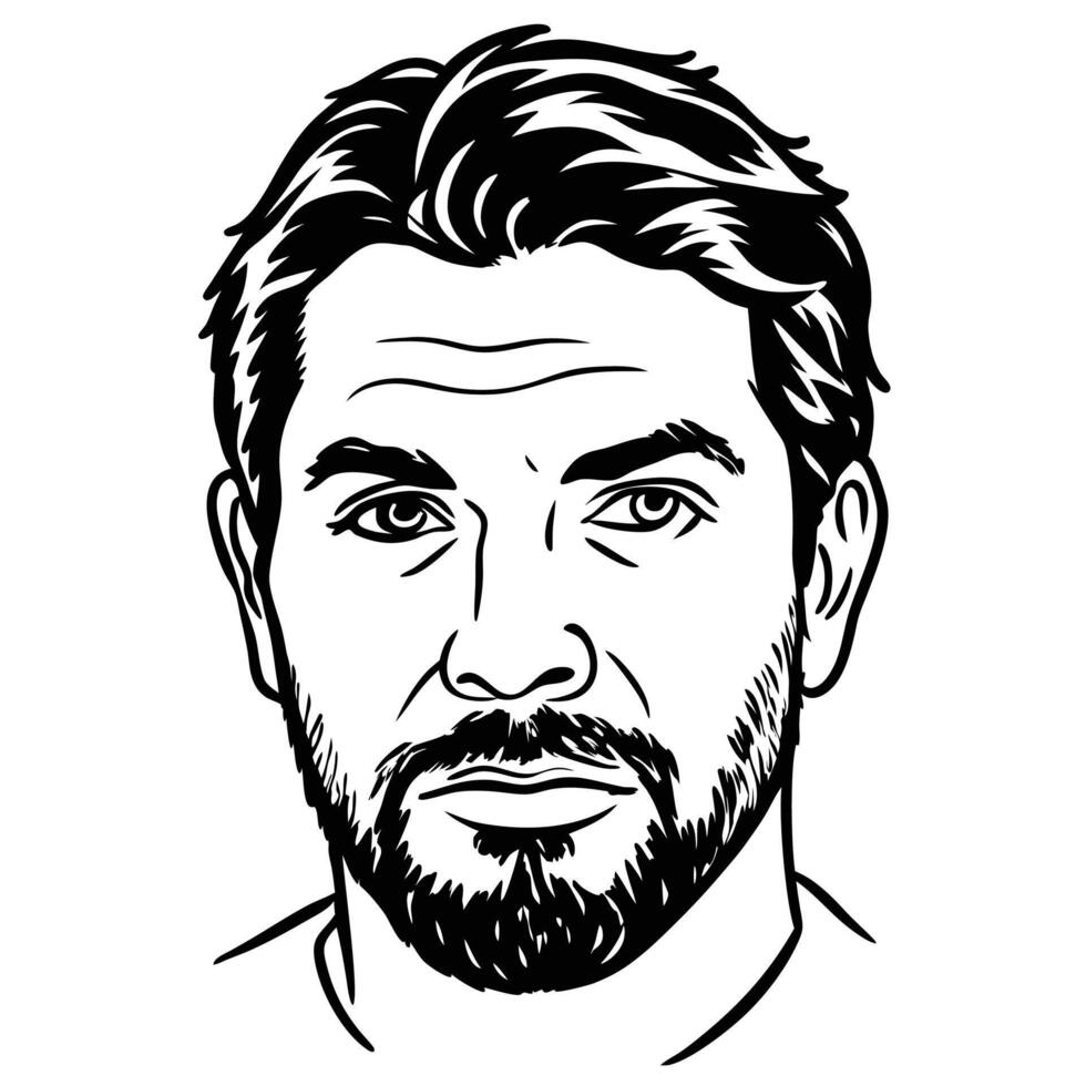 Black and White Illustration of a Man with a Beard and Short Hair vector