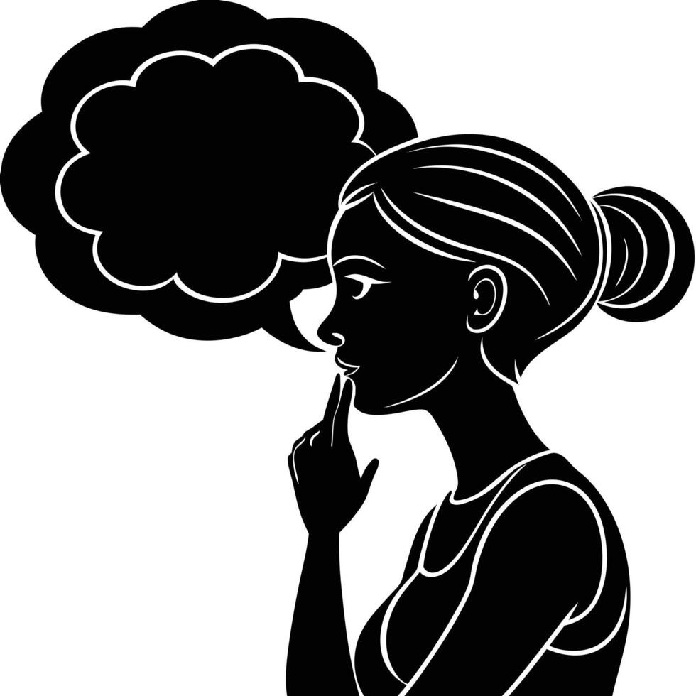 Silhouette of a Thoughtful Woman with a Speech Bubble vector