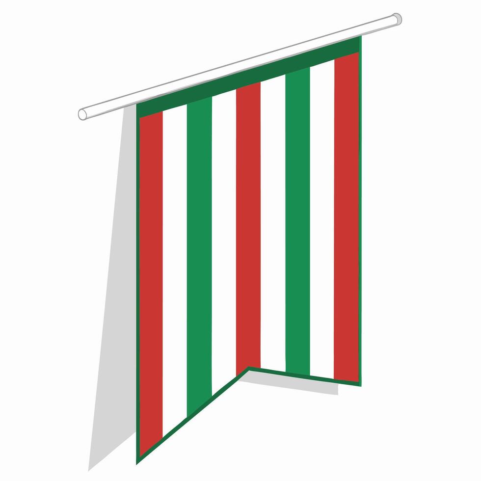 Isometric Illustration of a Pennant with Vertical Stripes of Red White and Green vector