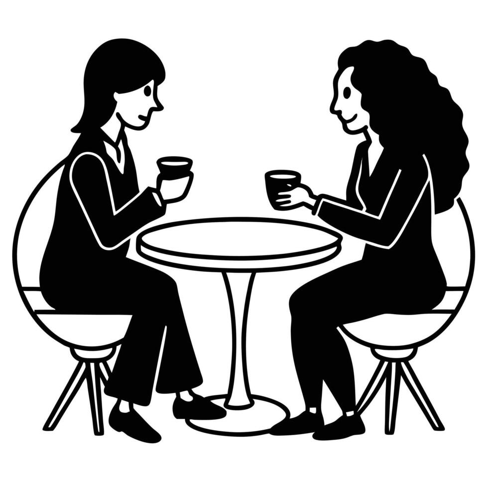 Two Businesswomen Enjoying Coffee Together at a Small Table vector