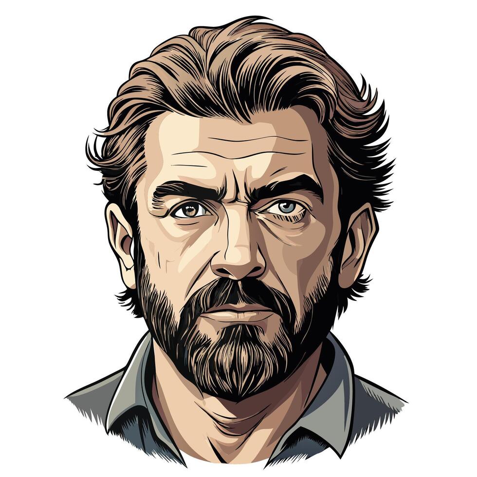 Stylized Portrait of a Bearded Man with Brown Hair vector