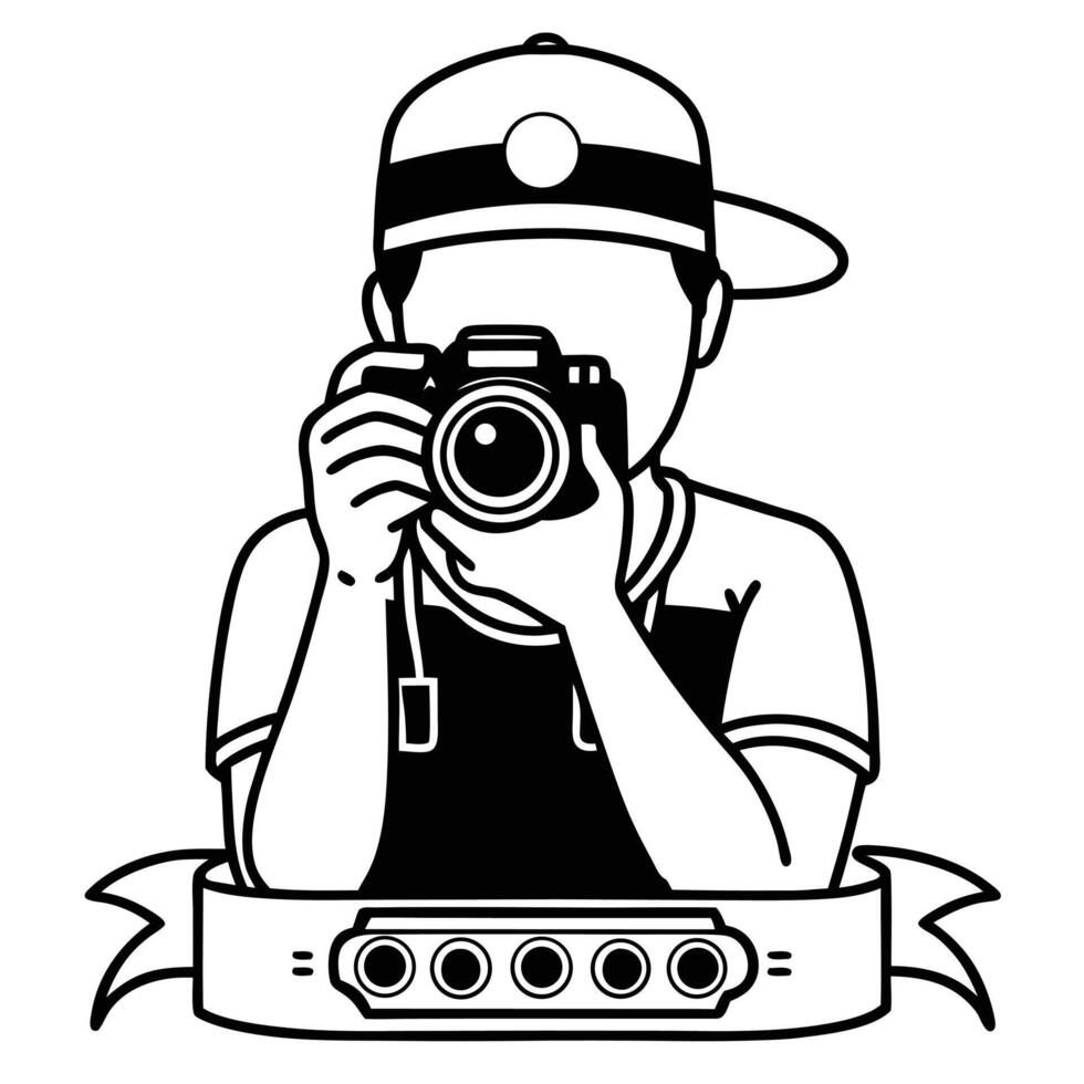 Black and White Illustration of a Photographer with a DSLR Camera vector