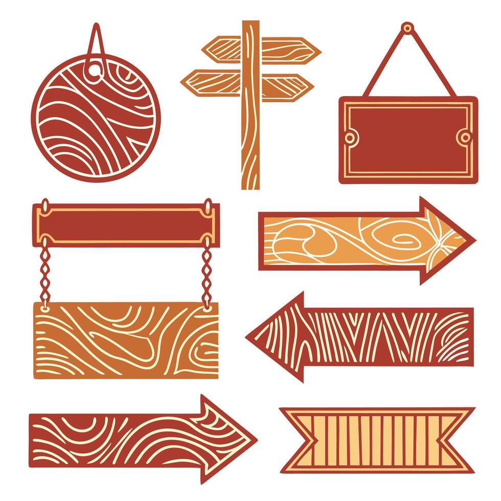 Collection of Rustic Wooden Signs and Arrows for Design vector