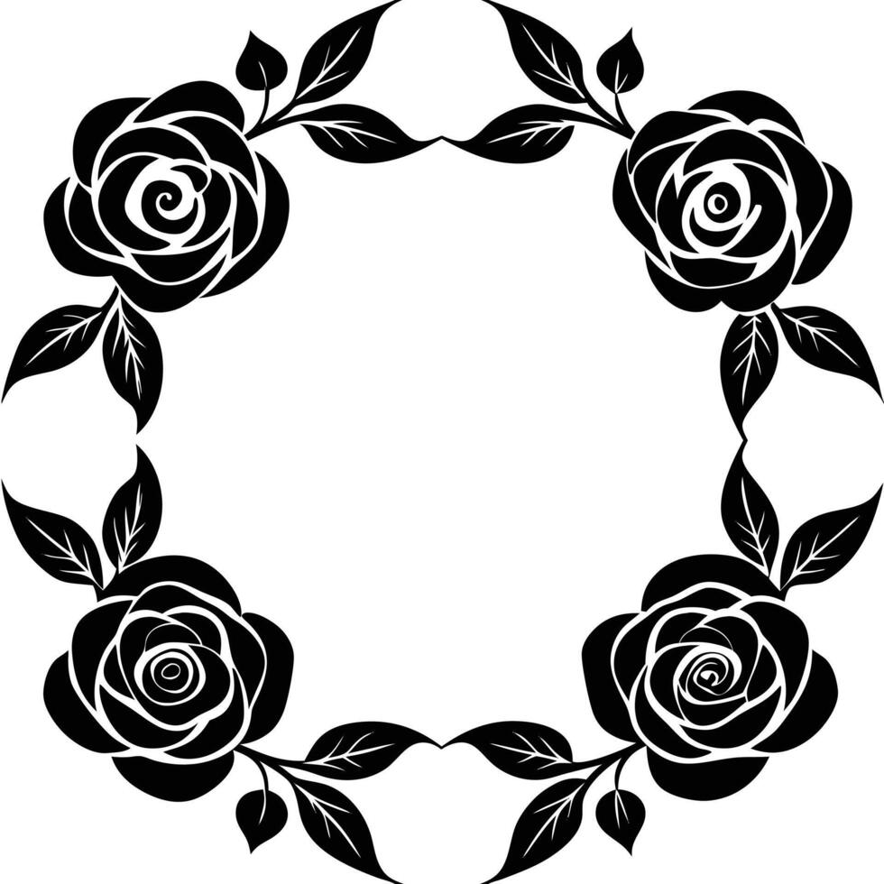 Black and White Rose Wreath Design Element for Decoration vector