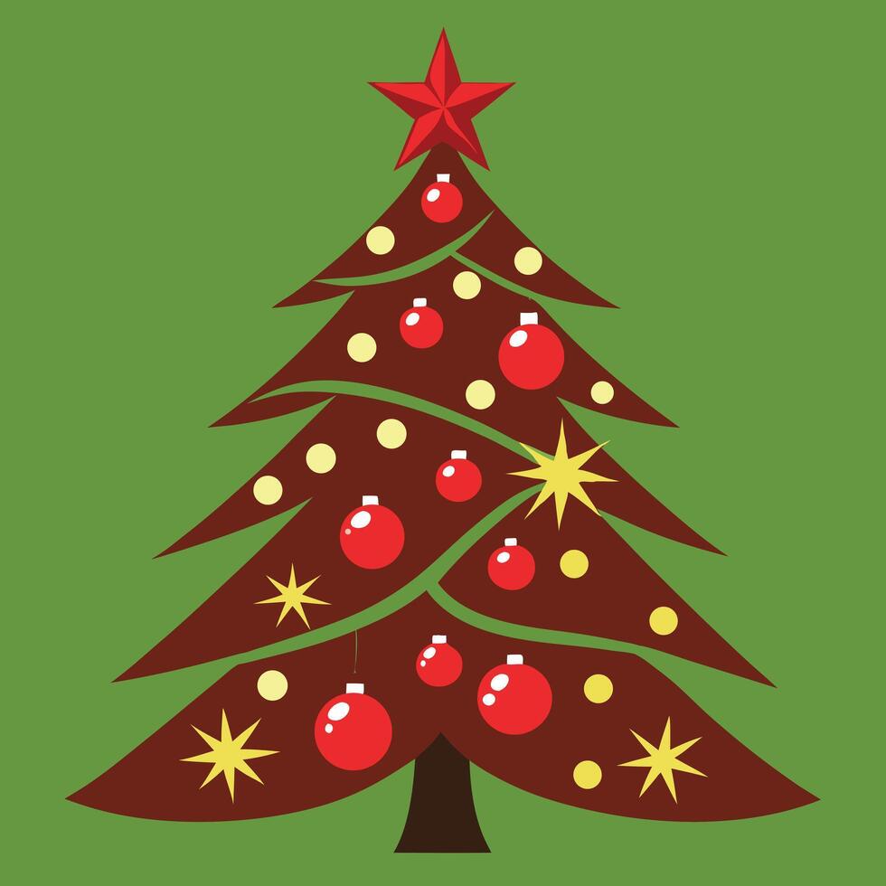 Stylized Christmas Tree Illustration with Red and Yellow Ornaments vector
