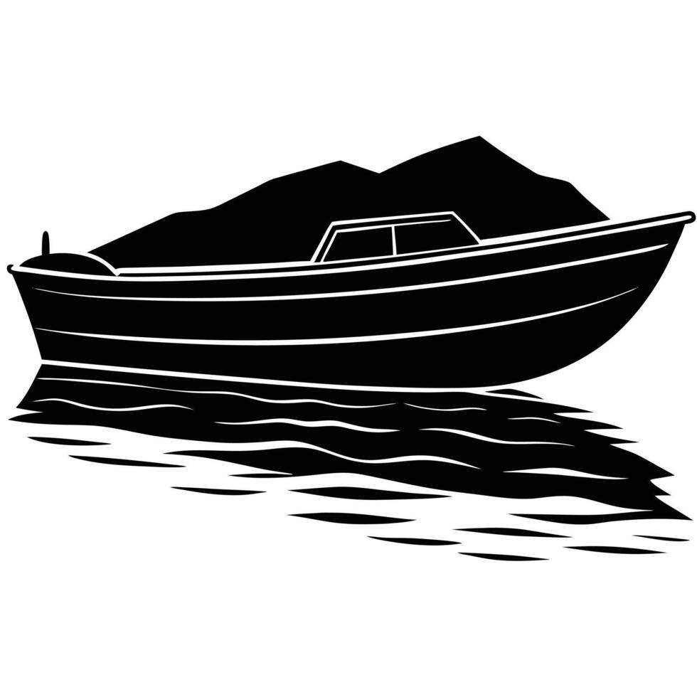 Black and White Silhouette of a Motorboat on Water vector