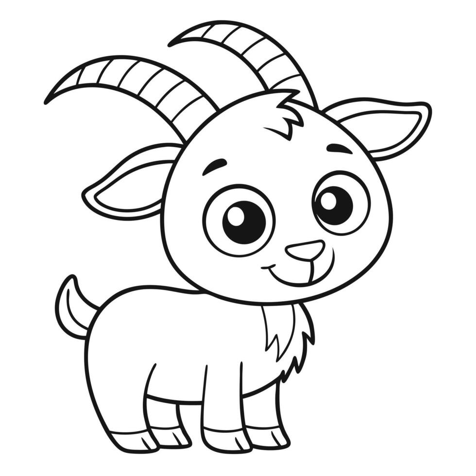 Adorable Cartoon Goat Coloring Page Black and White Illustration vector