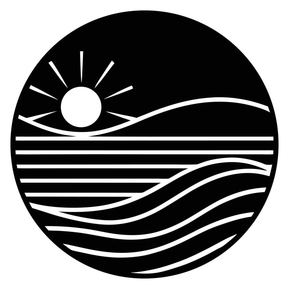Abstract Monochrome Circular Design Featuring Sun and Waves vector