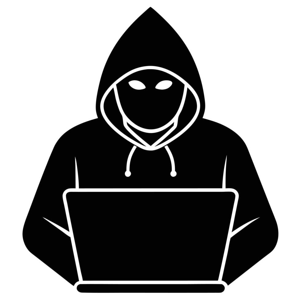 Anonymous Hooded Hacker Using Laptop Computer vector