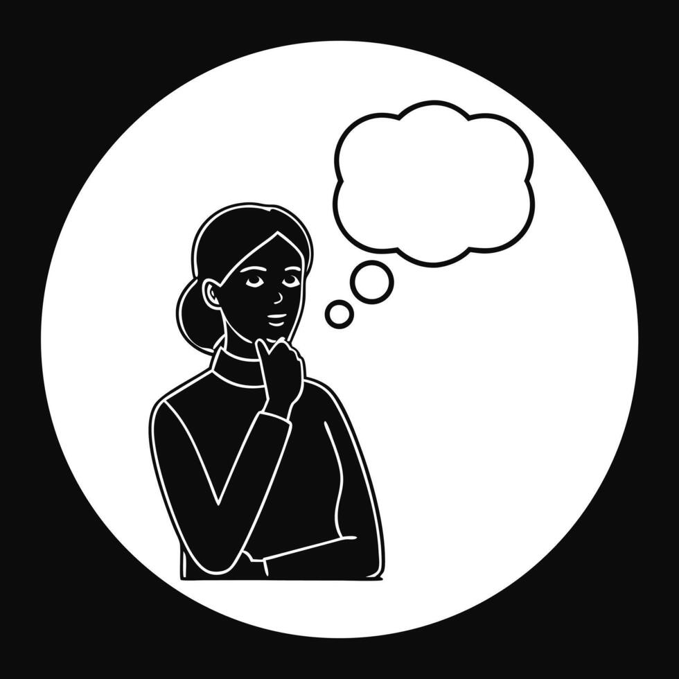 Thoughtful Woman Contemplating Ideas with Thought Bubble vector