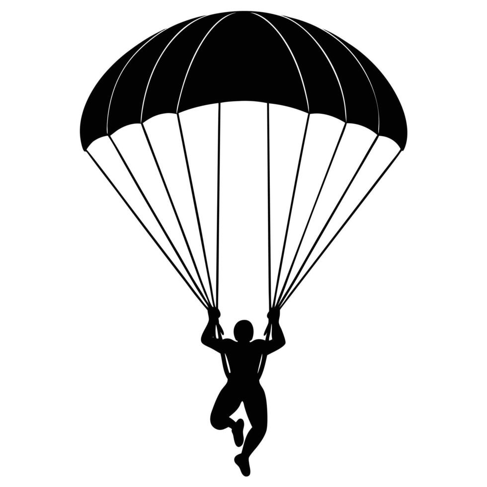 Black Silhouette of a Skydiver Under a Parachute vector