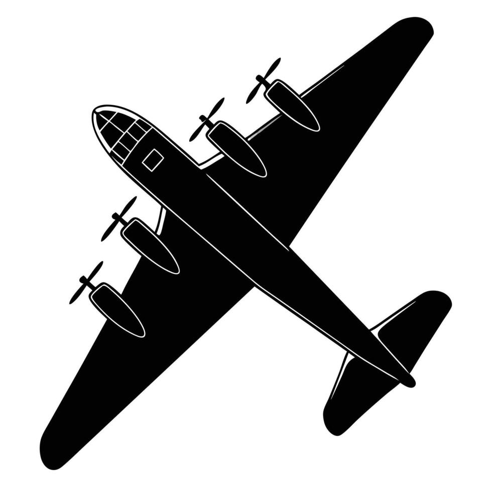 Black and White Silhouette of a Vintage Propeller Airplane vector