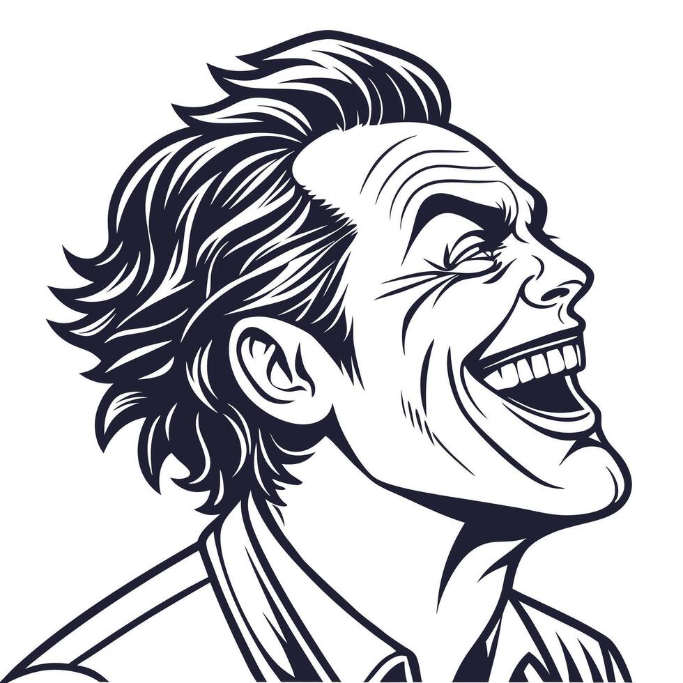 Vintage Style Joker Head Profile Evil Grinning Laugh vector