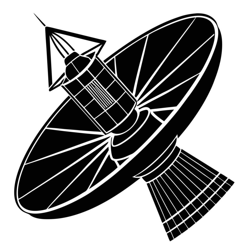 Black and White Illustration of a Satellite Dish Antenna vector