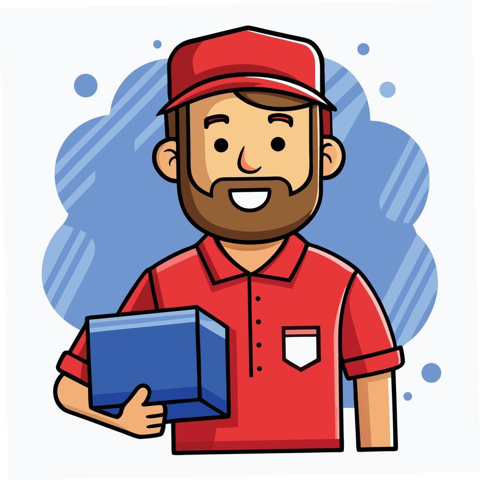 Happy Delivery Man Cartoon Illustration Holding Package vector