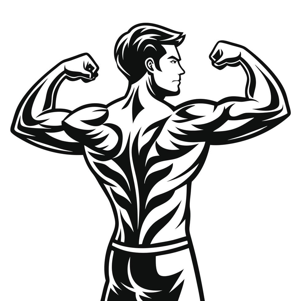Muscular Man Back View Biceps Flexing Bodybuilder vector