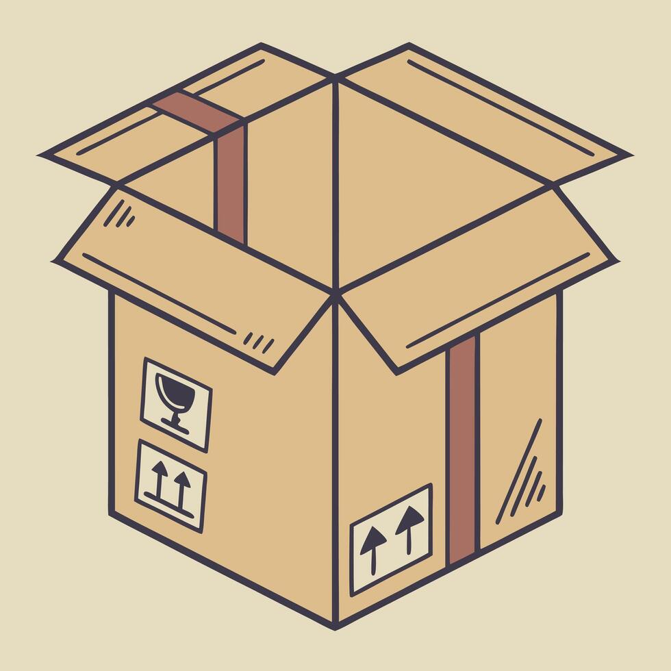 Open Cardboard Box Illustration with Shipping Labels vector