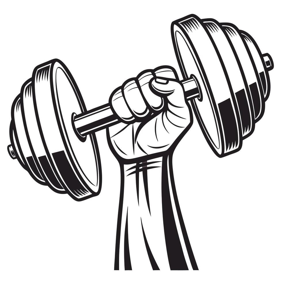 Strong Arm Lifting Heavy Dumbbell Weightlifting Illustration vector