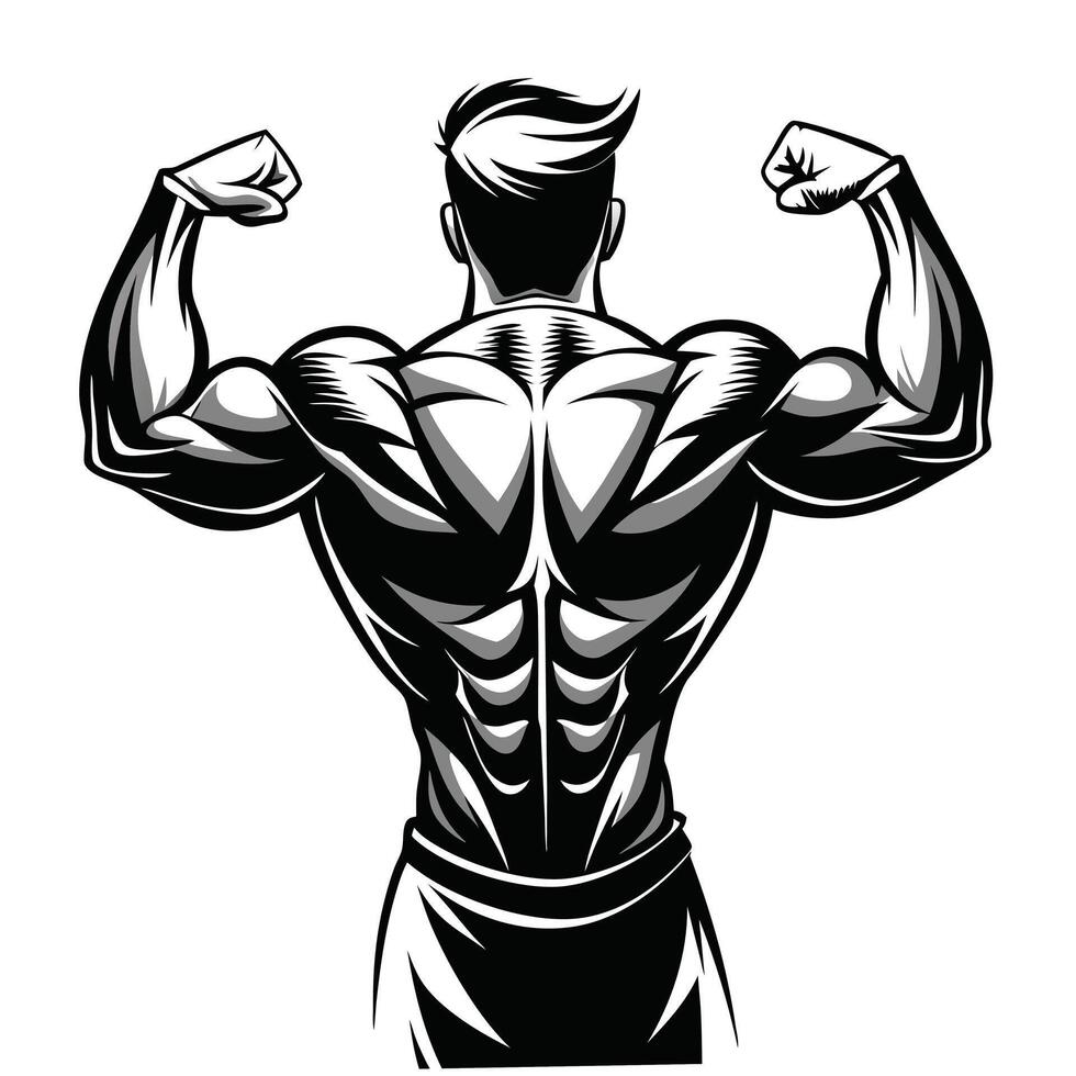 Muscular Man Back View Bodybuilding Illustration vector